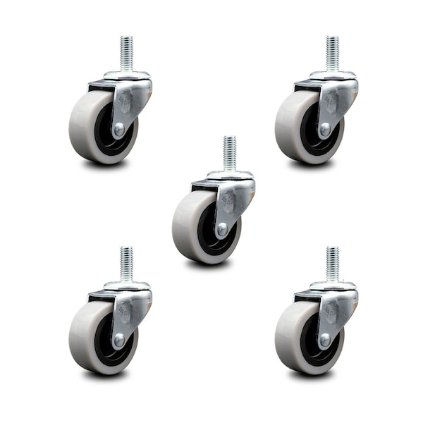 2 Inch Polyurethane Wheel 5/16 Inch Threaded Stem Caster, 5PK